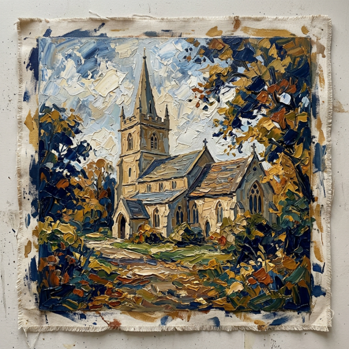 All-Saints-Church-in-Kemble-Heavy-impasto-oil-painting-