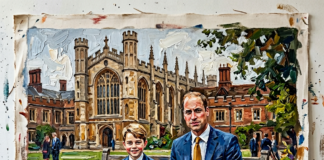 Prince George Will Follow His Father to Eton College This September rince-George-and-Prince-William-wearing-blue-suits-with-gold-ties-sitting-on-a-bench