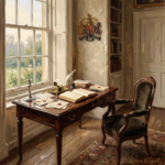 A Letter From the Editor: Why Crown & Court Exists mpressionistic oil painting style illustration of an elegant writing desk by a tall window, morning light falling across open books