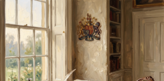 A Letter From the Editor: Why Crown & Court Exists mpressionistic oil painting style illustration of an elegant writing desk by a tall window, morning light falling across open books