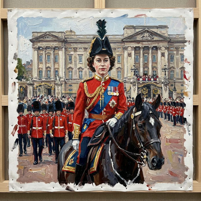 young queen elizabeth leading trooping of the color