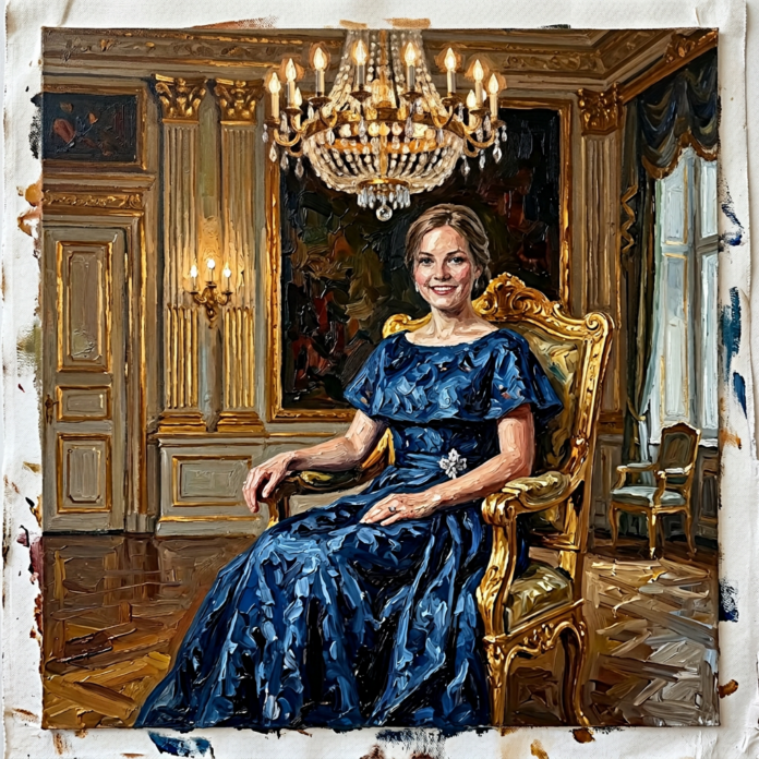 Oil painting style portrait illustration of Princess Ingrid Alexandra of Norway