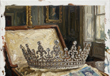 The Tiara on Every Banknote: How a Committee of Women Built the Crown’s Most Recognisable Jewel Oil-painting style illustration of the Girls of Great Britain and Ireland Tiara beside a banknote, representing its history as a royal and public symbol