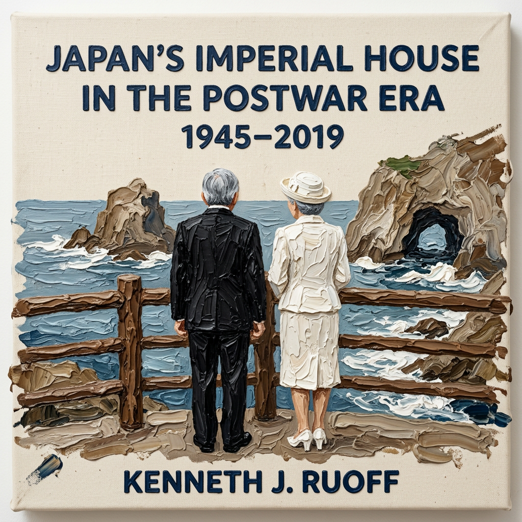 Painted portrait cover of Japan's Imperial House in the Postwar Era by Kenneth Ruoff